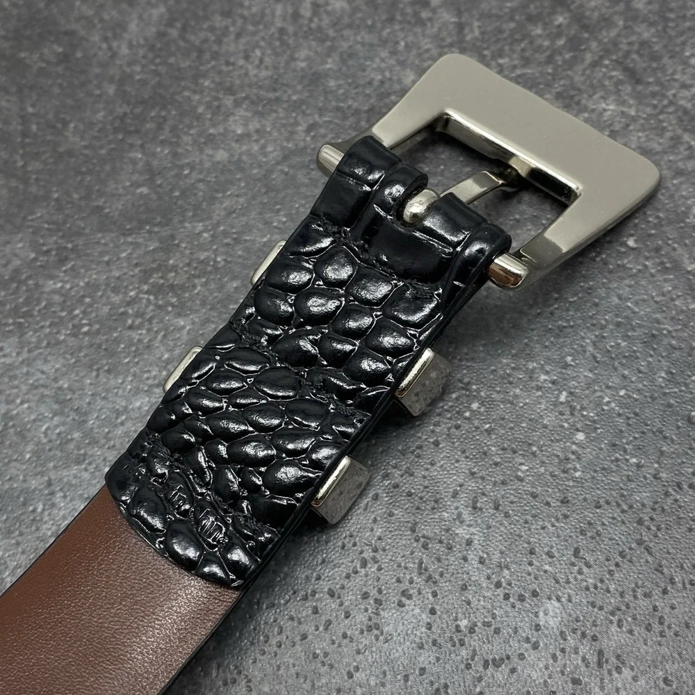 Paul Fredrick Men's 42 Black Embossed Calfskin‎ Italian Leather Belt 4560 Torino